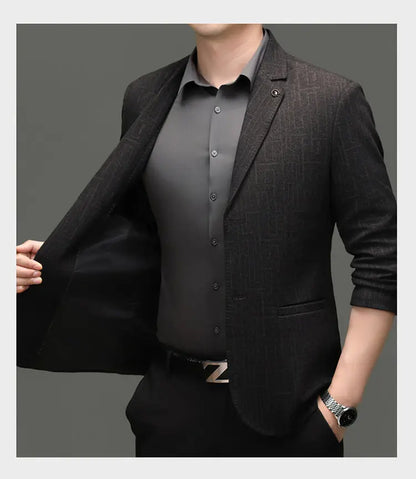 Men's Smart Casual Blazer Single Breasted Dark Pattern Coffee & Grey Spring Autumn