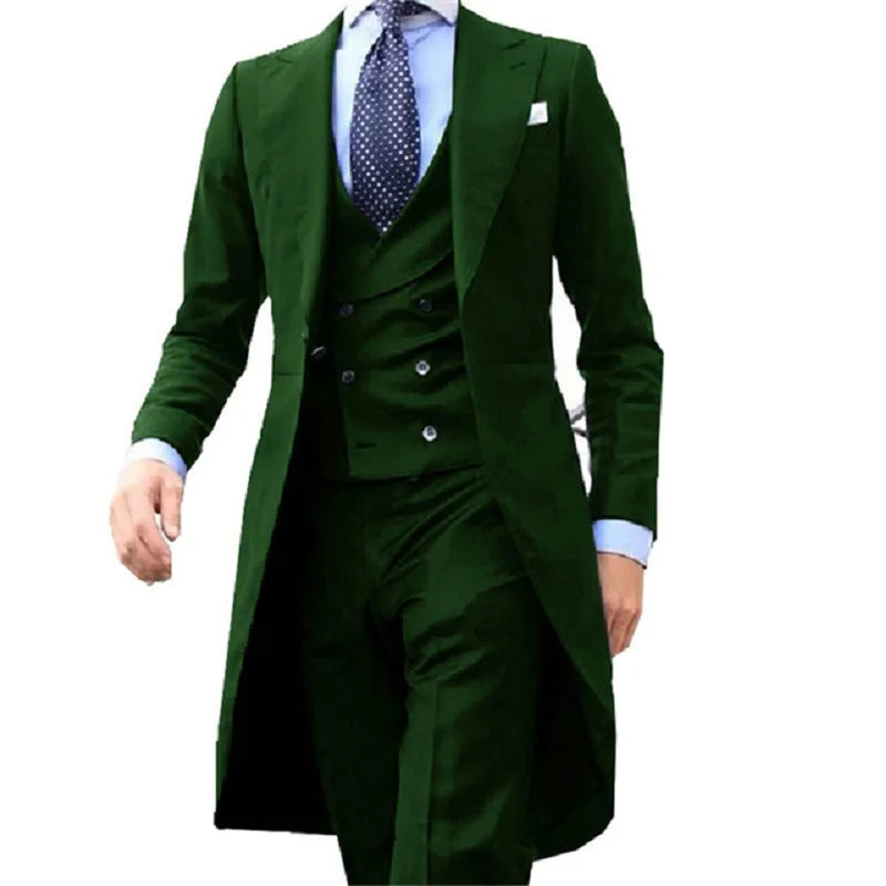 Red Long Tail Coat 3 Piece Gentleman Men Suits Male Fashion Groom Tuxedo for Wedding Prom Jacket Waistcoat with Pants purple