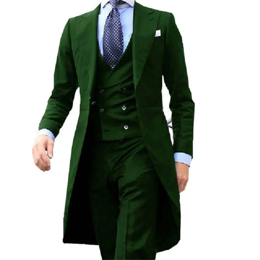 Red Long Tail Coat 3 Piece Gentleman Men Suits Male Fashion Groom Tuxedo for Wedding Prom Jacket Waistcoat with Pants purple