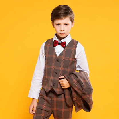 Boys Luxurious 4Pieces/Set Jacket Vest Pants Bowtie  Wedding Suit Kids Formal Birthday Dress Children dance show Party Costume