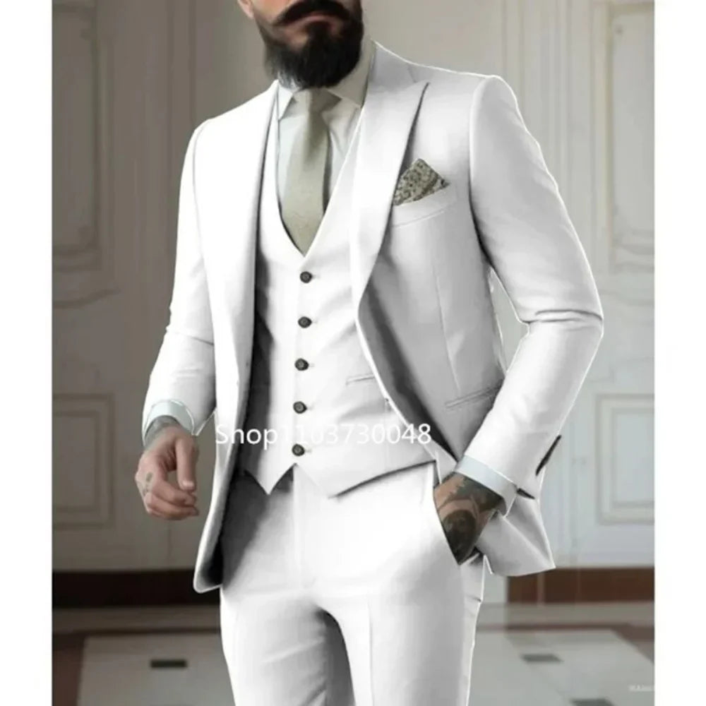 Men's Business Casual Slim-fit Solid Color Blazer Vest Pants Set Outdoor Trendy Wedding Host Formal Wear Terno De Caval