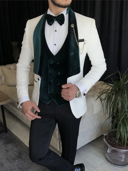 High Quality Velvet Collar Suit Set 3 Pieces,Stylish Regular Fit Men's Suits,Customized Shawl Lapel Tuxedo For Men Prom Wear