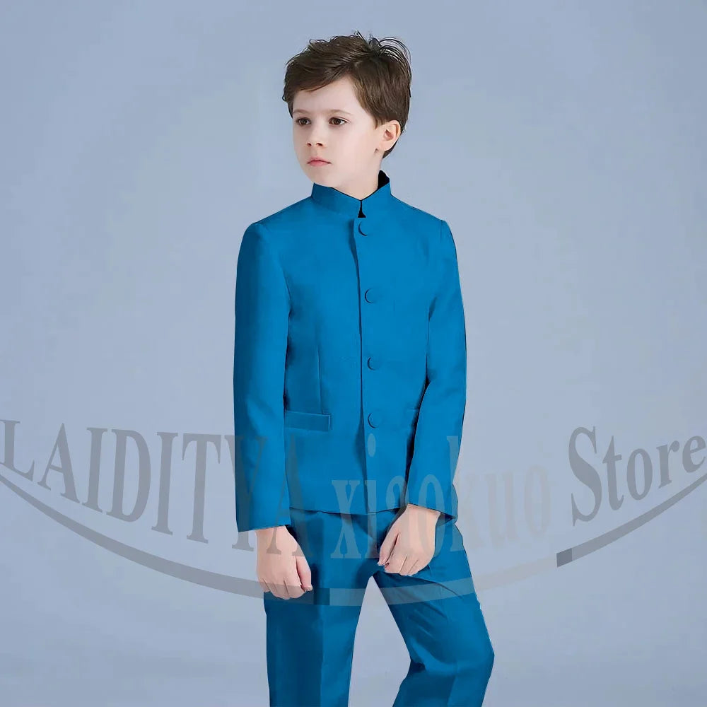 Boy Suits Fashion Stand Collar Single Breasted Outfits 2 Piece Formal Party Tuxedo Daily Casual Slim Children's Clothing