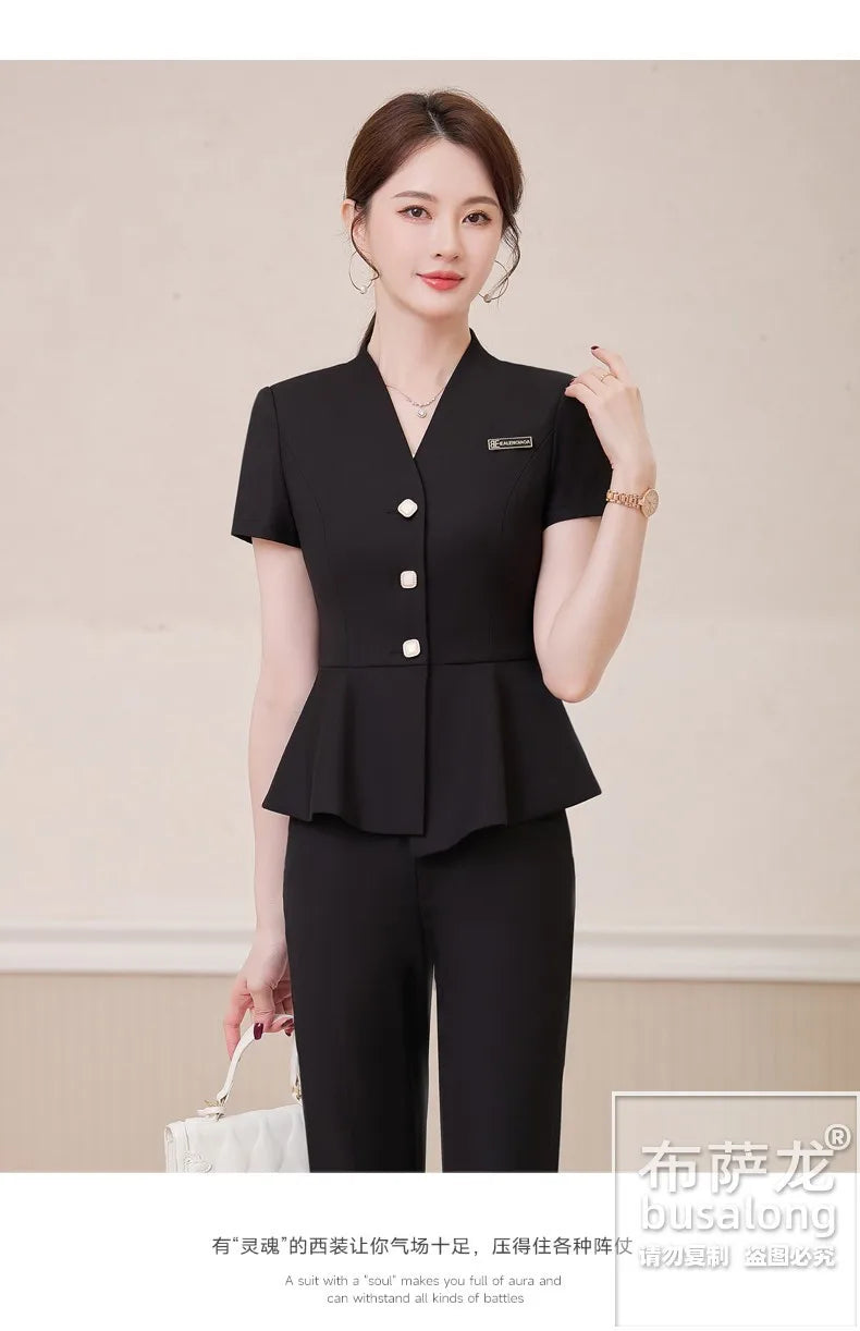 Short Sleeve Suit Professional Set Summer Hotel Management Front Desk Reception Manager Workwear Waiter Uniform Formal Wear