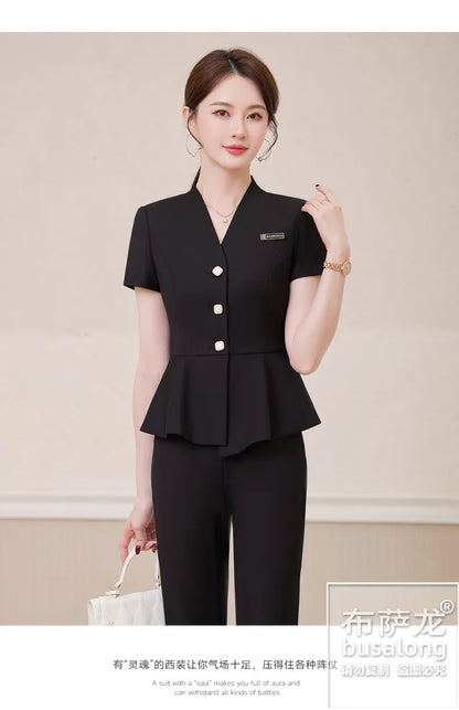 Short Sleeve Suit Professional Set Summer Hotel Management Front Desk Reception Manager Workwear Waiter Uniform Formal Wear