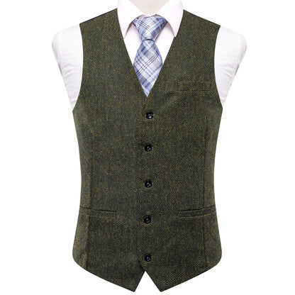 Men's Suit Vest Herringbone V-Neck Single Breasted Brown Green Banquet Wedding