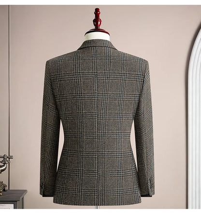 High Quality Retro Fashion 50% Woolen Men's Suit Jacket Autumn Winter Thicken Warm Business Slim Casual Wedding Coats Tailcoat