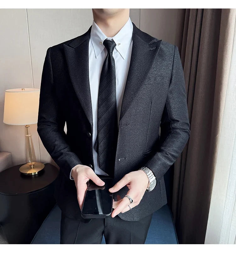 High-end Shiny Business Casual Suit Jacket Men British Style Slim Fit Office Work Men Blazers Wedding Groom Dress Coats 2025