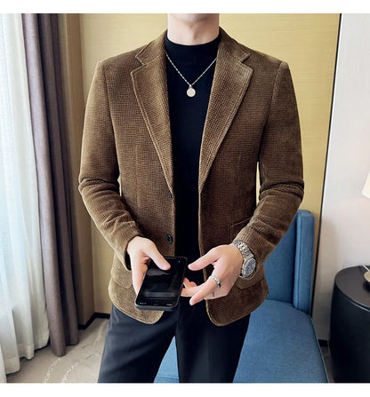 Autumn Winter New Chenille Velvet Suit Jacket Men's Casual Business Fashion Formal Party Coats  Tailcoat Men's Clothing 4XL-M