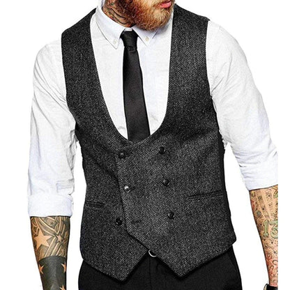Men's Vest Herringbone Double Button Waistcoat for Weddings & Formal Occasions – Army Green