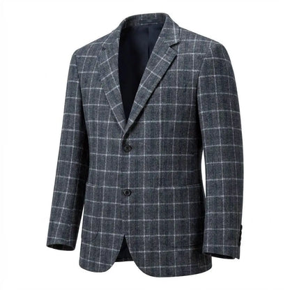 Mens Plaid Wool Blend Blazer Slim Fit Business Formal Suit Jacket Versatile Check Pattern Outerwear