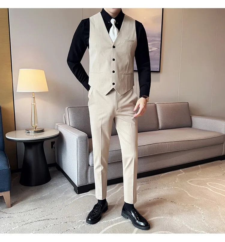 Men's 3-Piece Slim Fit Suit Set – Jacket, Vest & Pants for Wedding, Prom & Business