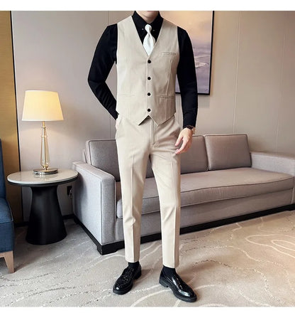 Men's 3-Piece Slim Fit Suit Set – Jacket, Vest & Pants for Wedding, Prom & Business