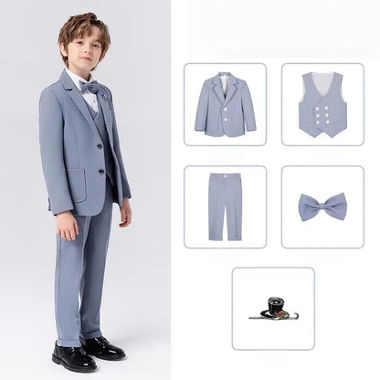Flower Boys Wedding Suit Set Spring Kids Birthday Photograhy Outfit Children's Piano Host Speech Chorus Performance Costume