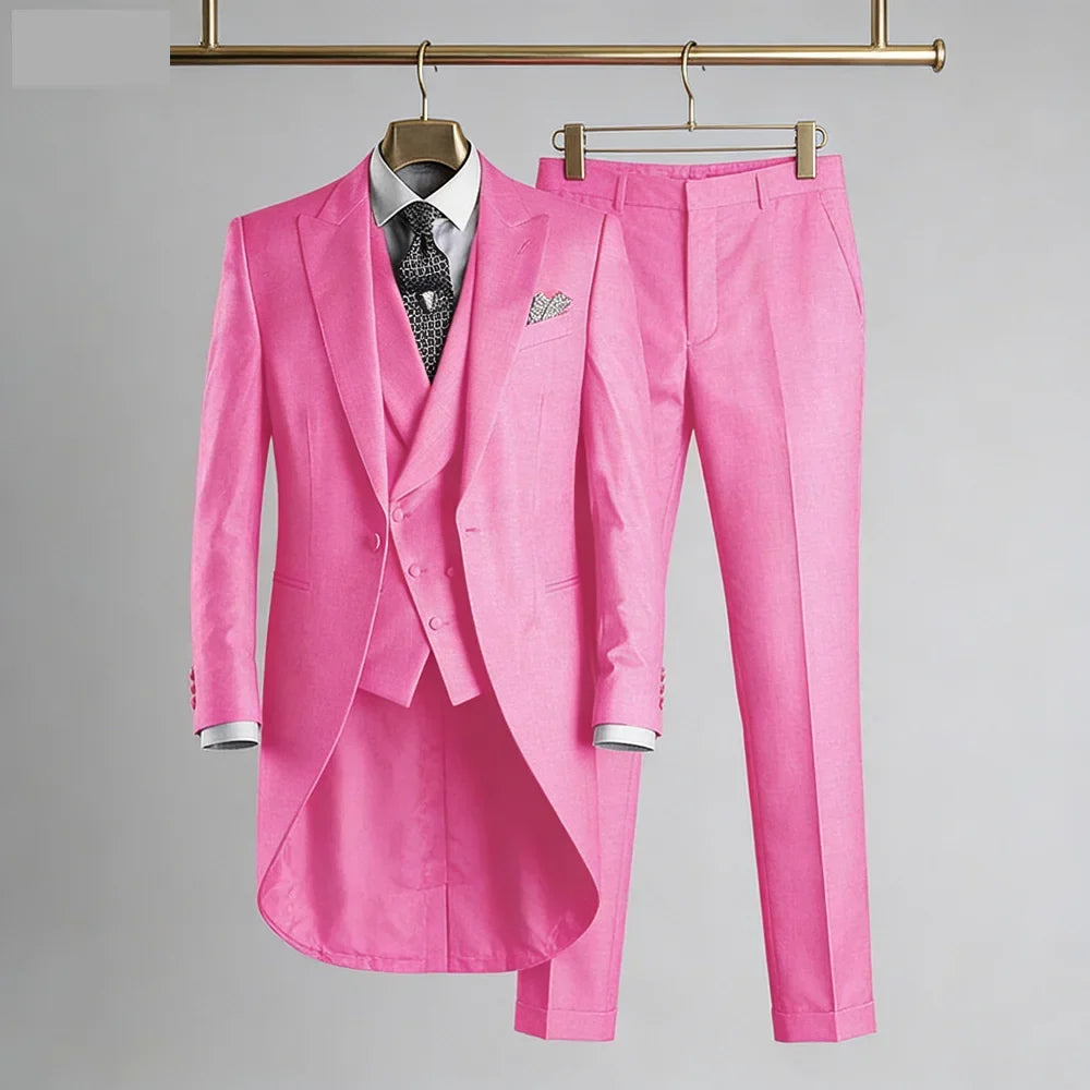 Men's Monochromatic Tuxedo Set Business Smoking Wedding Dress Blazer Jacket Vest Pants 3-Piece Suit for Formal Occasions
