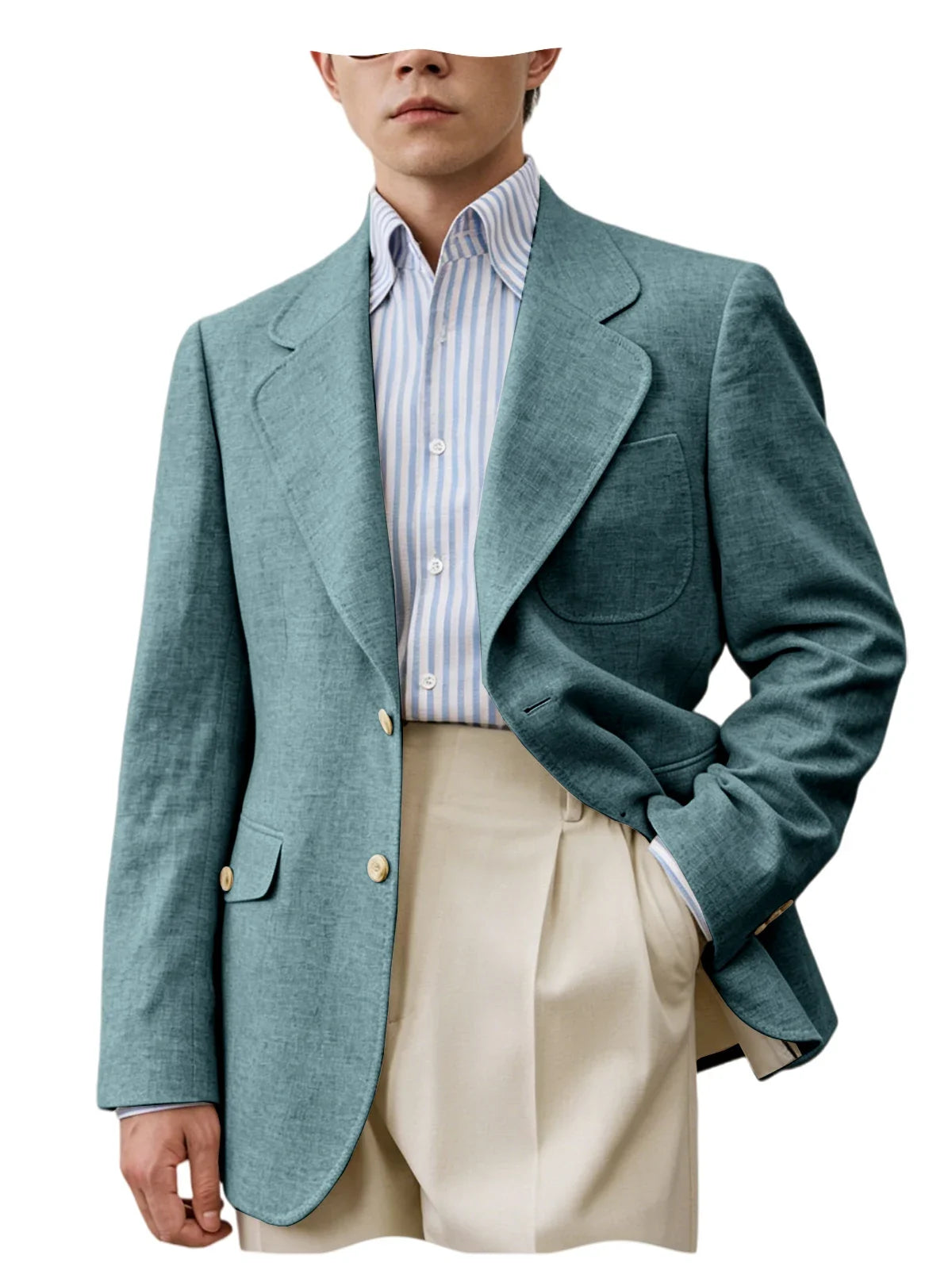 Men's Linen Blend Blazer – Single Breasted Casual Business Jacket for Office & Summer Occasions