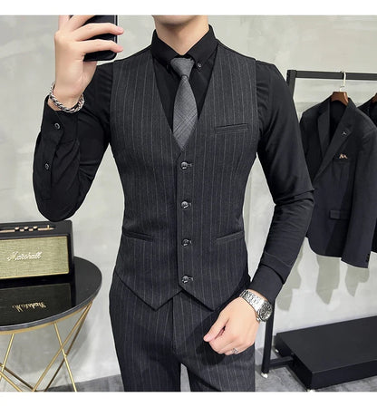 Men's Classic Striped 3-Piece Suit for Wedding, Business & Formal Occasions