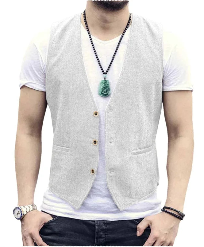 Men's Linen Vest – Slim Fit Smart Casual Waistcoat for All Seasons