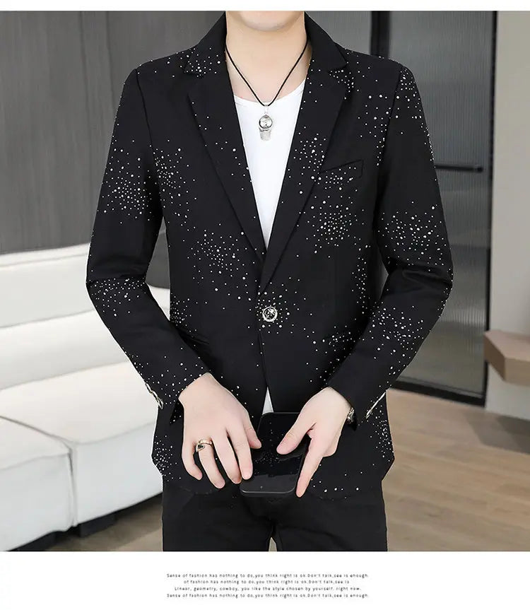 Blazer Men's Sequined High-end Hot Diamond Style Business Outdoor Travel Wedding Youth Slimming Casual High Formal Wear Blazer