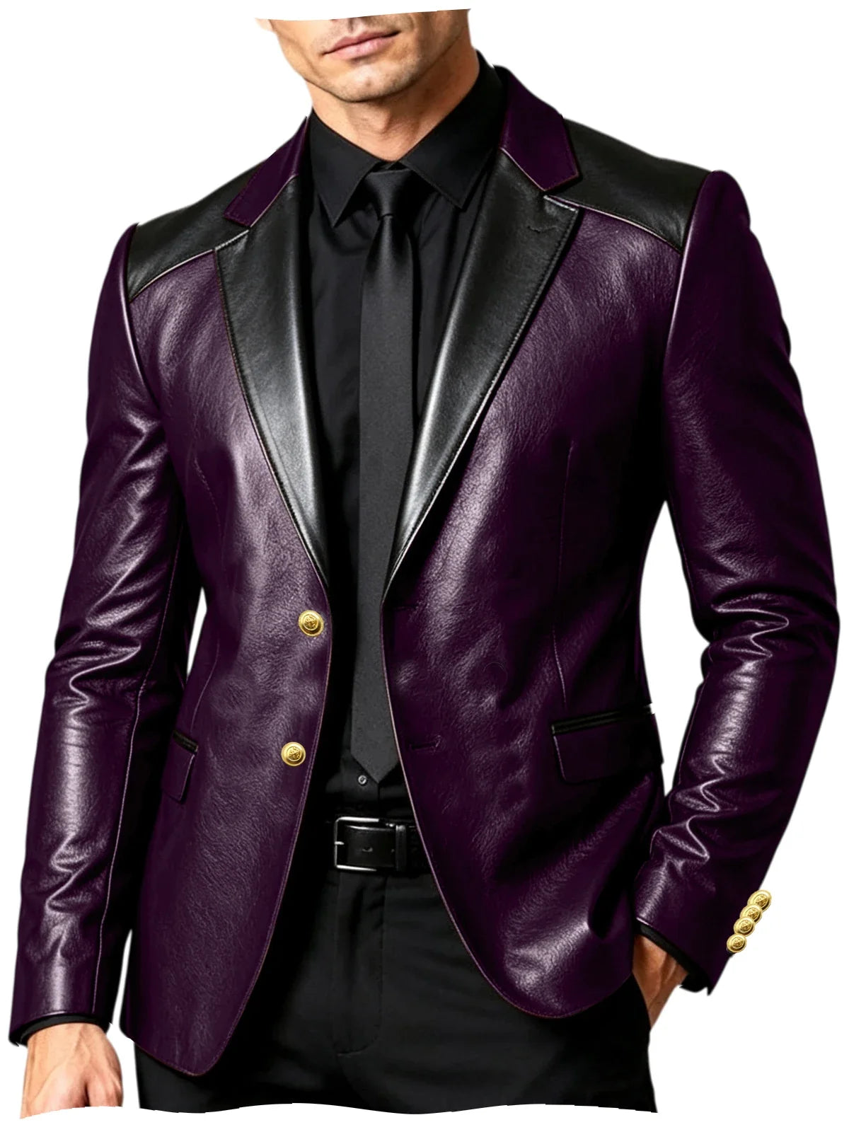 PU Leather Men's Suit Blazer Patchwork Style Wedding Groom Tuxedo Formal Office Prom Jacket High Quality Business Casual Coat