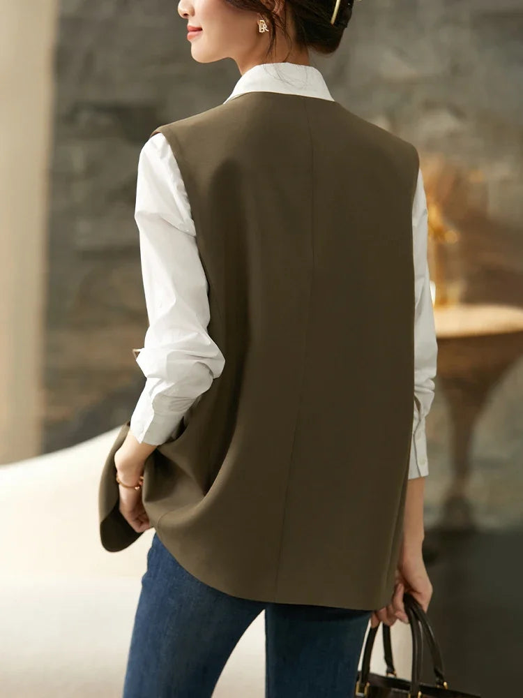 Elegant Waistcoat for Women 2024 Spring Office Wear Fashion Jacket Vest Sleeveless Straight V-neck Blazer 161JA6877X