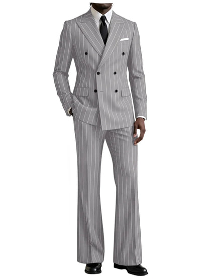 Men's 2 Piece Suit Pinstripe Double Breasted Peak Lapel Slim Fit Flared Pants Wedding Prom Business Formal Parties Chic Outfit