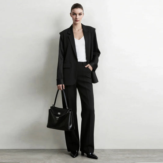 Women Lapel Collar Blazer Wide Shoulder Oversized One-Button Office Commuter Suit Jacket Autumn Blazers for Women 12623105