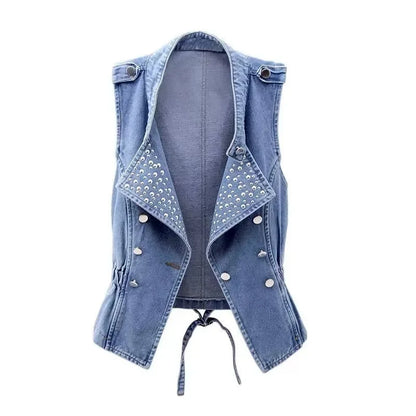 2025 Femme Cowboy Vest Outwear Spring Women Fashion Large Size 5XL Denim Waistcoat Coat Ladies Double-breasted Sleeveless Jacket