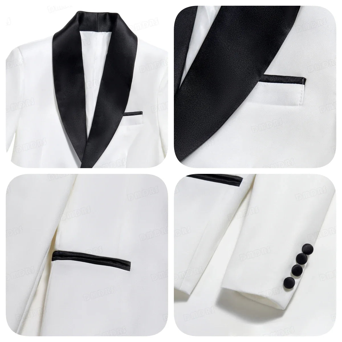 Boys Tuxedo Suit 5-Piece Set Kids Formal Outfit White for Wedding Birthday Piano Party