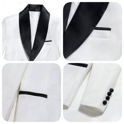 Boys Tuxedo Suit 5-Piece Set Kids Formal Outfit White for Wedding Birthday Piano Party