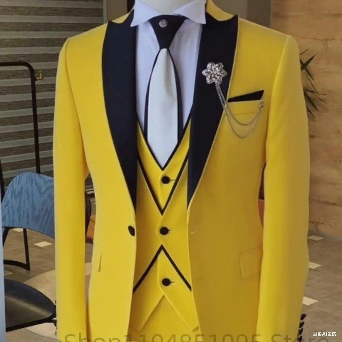 Costume 3 pièces ajusté pour homme avec blazer, gilet et pantalon, pour mariage ou soirée, smoking de luxe