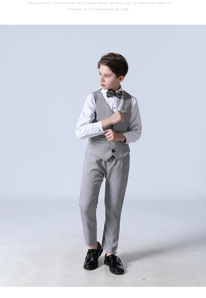 Big Teenager Tuxedo Dress Children Dance Costume Flower Boy Wedding Suit Kids Formal Jacket Vest Pants 3PCS Party Photograph Set