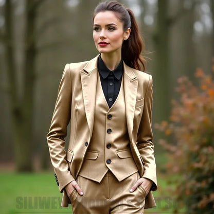 Women 3 Piece Suit Set Blazer Vest Pants Slim Fit Office Business Party Formal Attire Customizable Size for Ladies