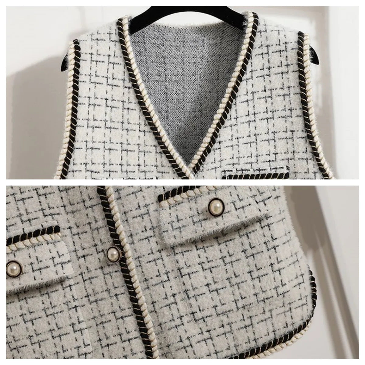 Women's Contrast Knitted Vest New Autumn Short Sleeveless Jacket V-neck Single Breasted Waistcoat Female Coats Chaleco Mujer