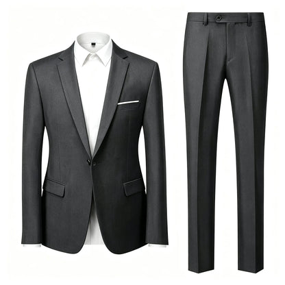 Men's Suit Set Wedding Elegant High Quality Blazer Pants Slim Fit Wrinkle Resistant Business Formal Breathable Durable