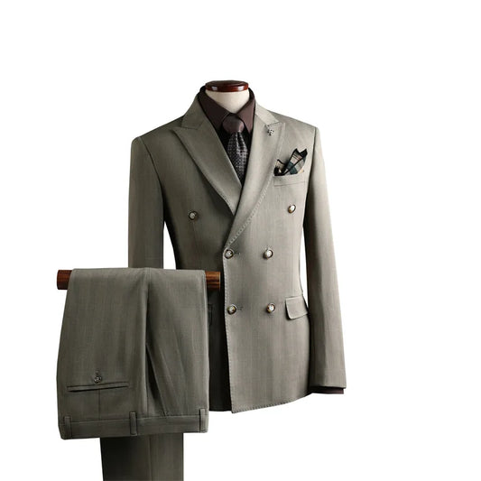 Black Men's 2-piece Suit Double Breasted Checkered Pattern Casual Business Formal Fashionable Slim Wedding Groomsman Dress Party
