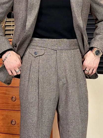 Designer Business Casual Mens Spring Autumn Slim Fit Single Breasted Suit Jacket Wide Leg Pants Two Piece Set Fashion Male Work