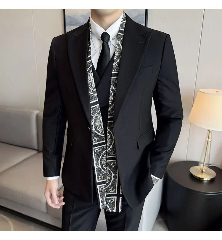 Double Collar Suit Set 3 Pieces Business Formal Casual Suits Vest Trousers Office Work Party Prom Wedding Groomsmen Clothing