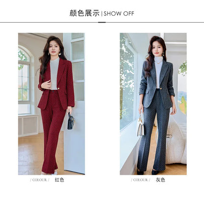Fashion Women Suits 2024 New Autumn Winter Temprament Business Formal Slim Blazer And Flare Pants Office Ladies Work Wear