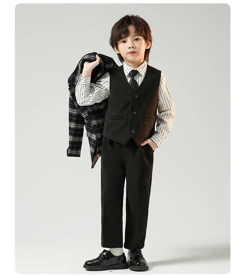 Boys British Double Breasted Blazer Jacket Pants Children Suit Waistcoat Wedding Clothes Sets Toddler Formal Dress Kids Tuxedos