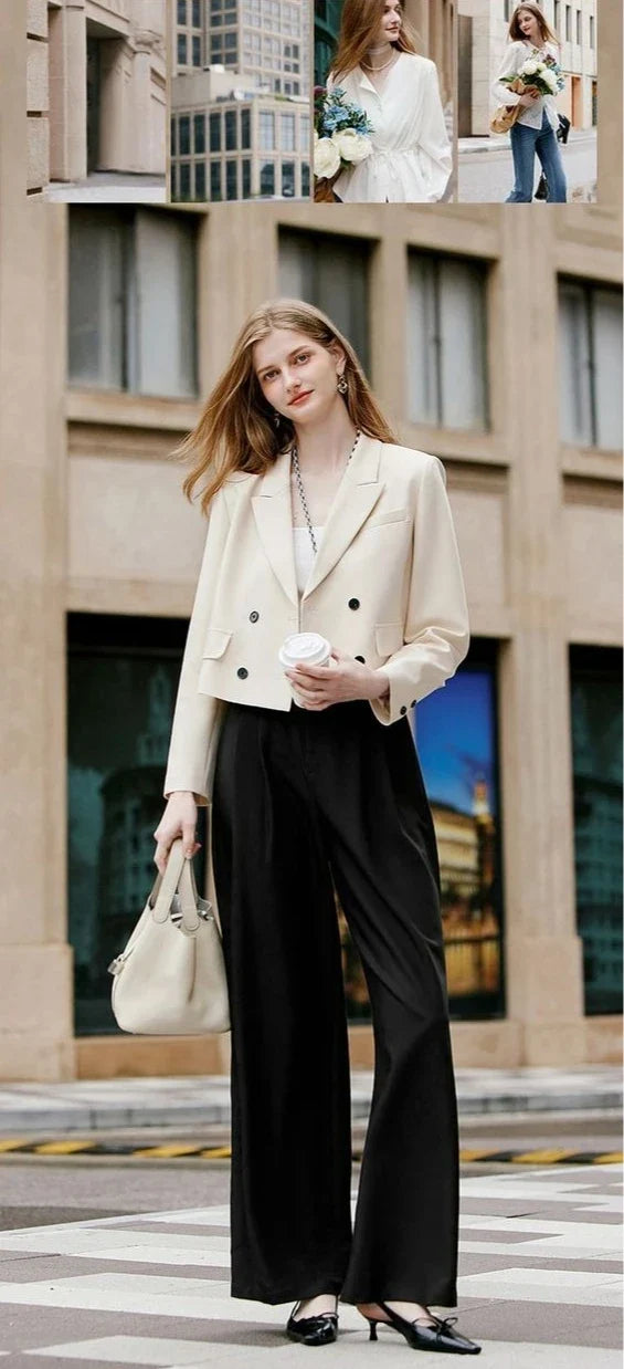 Premium Solid Color Women's Petite Double Breasted Short Blazer 2025 Fall New Arrival High Quality Fashion Office Wear Youthful