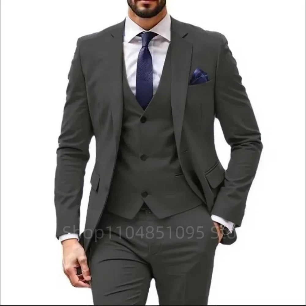 Men's 3-Piece Suit Single Breasted Notch Lapel Jacket Vest Pant Set for Weddings and Business