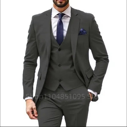 Men's 3-Piece Suit Single Breasted Notch Lapel Jacket Vest Pant Set for Weddings and Business