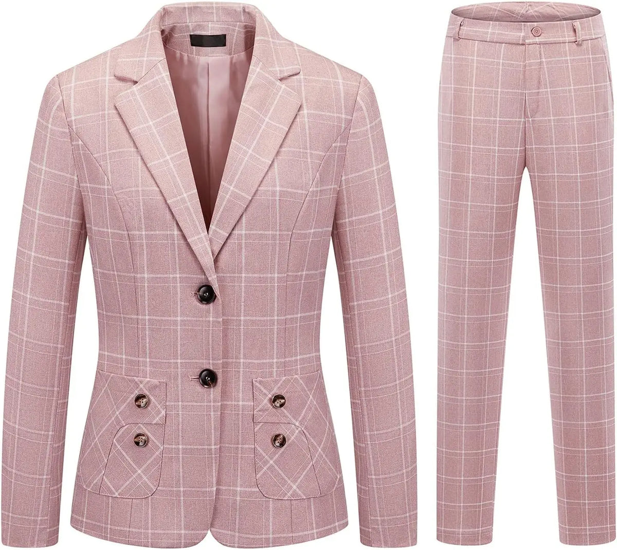 Plaid Women Suits Office Sets 2023 Vintage Long Sleeve Single Button Silm Blazers Chic High Waist Casual Pants Suits