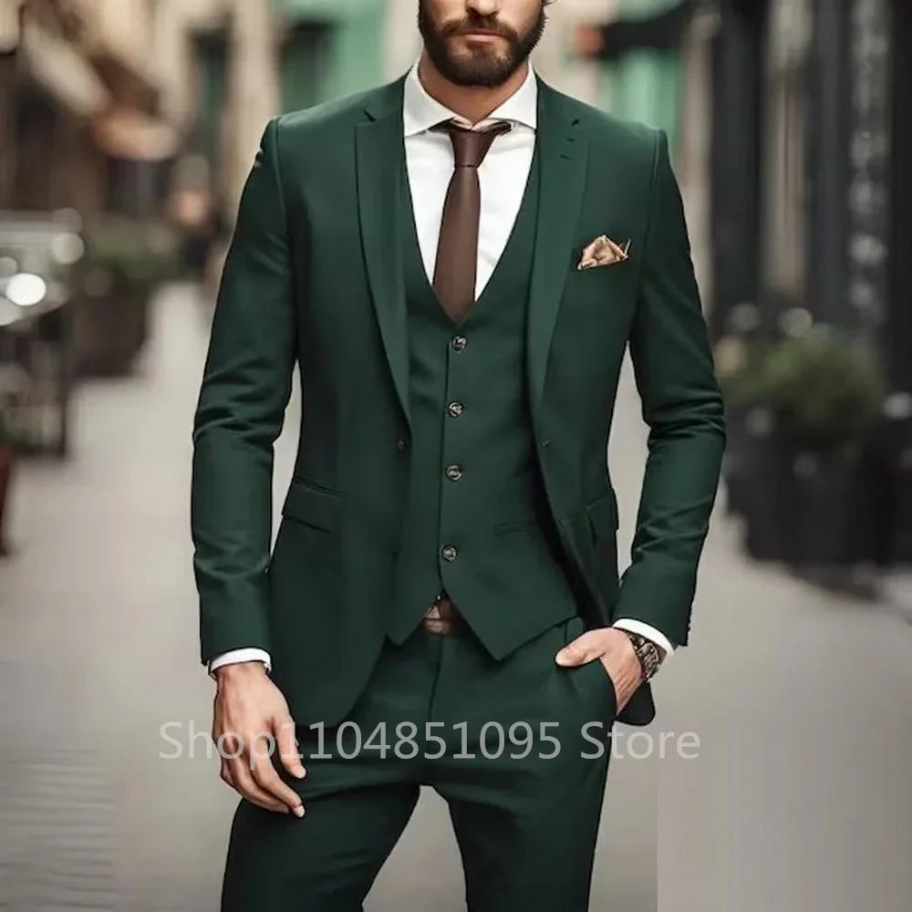 Men's 3-Piece Slim Fit Suit – Blazer, Vest & Pants Set for Wedding & Business