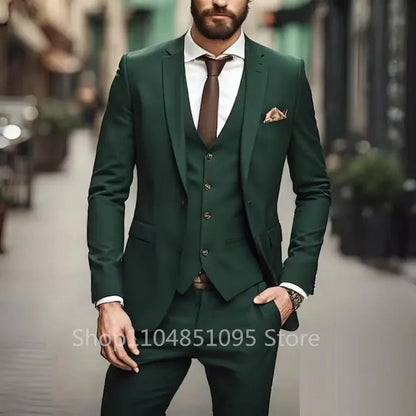Men's 3-Piece Slim Fit Suit – Blazer, Vest & Pants Set for Wedding & Business