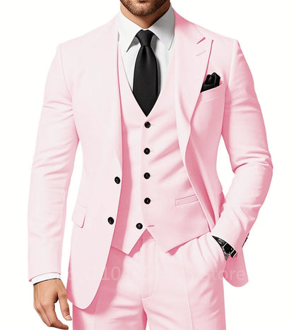 Elegant Slim Fit 3 Piece Wedding Suits for Men Best Man Groom Tuxedos Smart Casual Prom Business Office Blazer Set Costume Homme