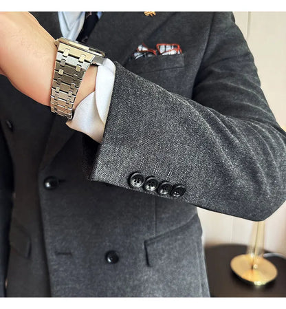 (Jacket+Pant) Autumn Winter Thickened Woolen Suit 2025 New High Quality Slim Business Tuxedo Fashion Wedding Social Suits