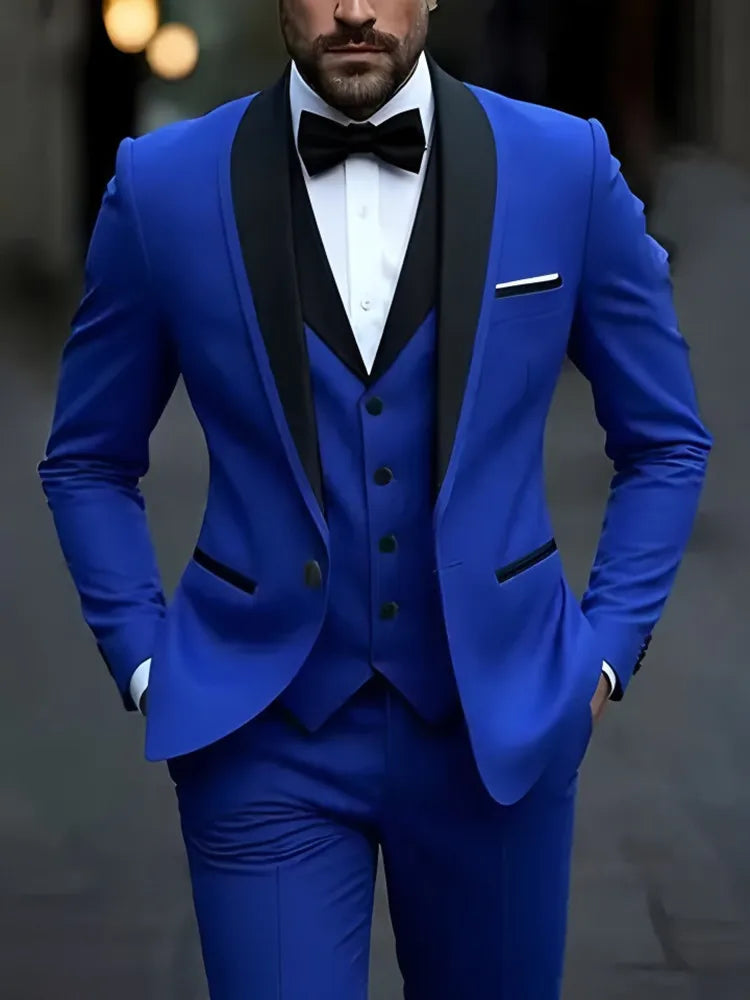 White Slit Mens Suits 3 Piece Black Shawl Lapel Casual Groom Tuxedos for Wedding Groomsmen Suits Men 2025 (Blazer+Vest+Pant)