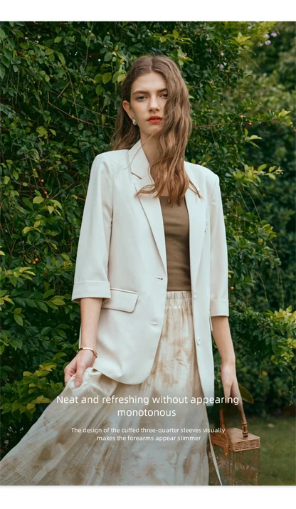 Formal Style Womens Blazers 2026 Spring Office Wear Solid Notched Collar Three Quarter Sleeve Outercoat G24CW89889